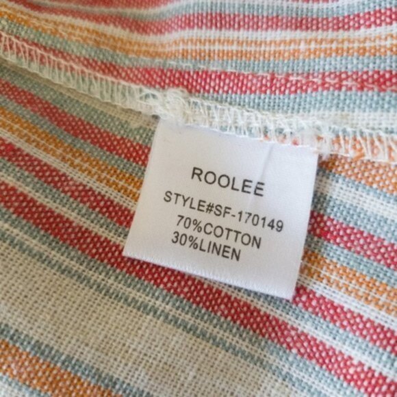 Roolee Striped Cotton Linine Button Side Hipster Woven Midi Dress w/ Pockets - Picture 16 of 16